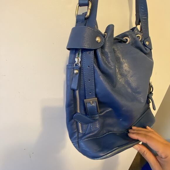 Garnett Hill Blue Leather Tote Purse Italy Made Zip Front Shoulder Strap Medium - Picture 9 of 11